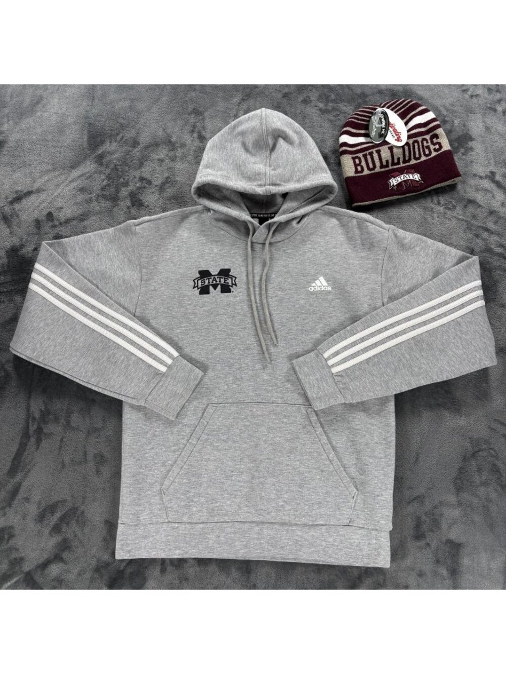 Adidas Mississippi State Bulldogs Hoodie Beanie Mens S Gift Set Present Bundle